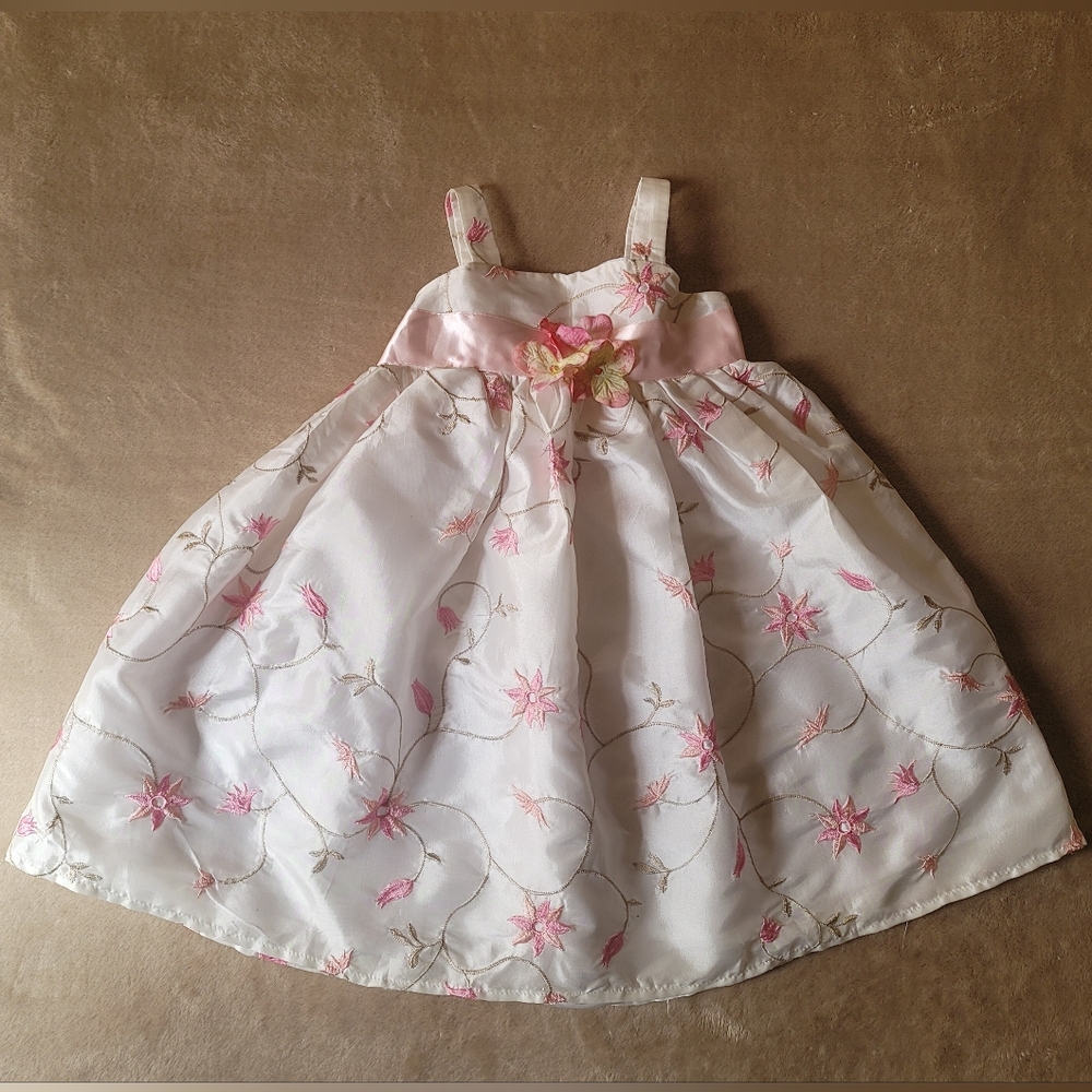C'.C.Couture Off-White Embroidered Pink Flower Sleeveless Dress Size 2T